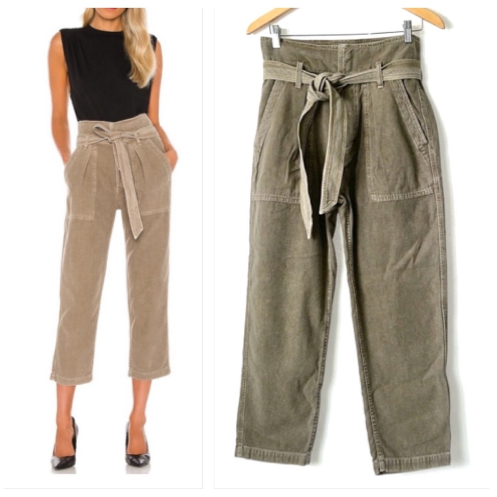 Citizens of Humanity Olive Green Paperbag Waist Crop Jeans